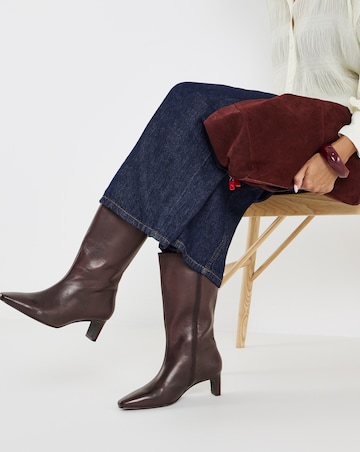 Azaria Leather Pointed Toe Heeled Calf Boots - Wide Fit (E) & Super Curvy Calf