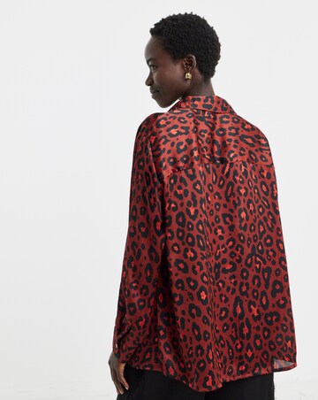 Animal Print Satin Collar Detail Bubble Hem Blouse