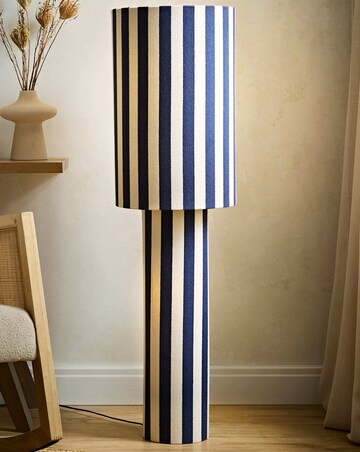ValueLights Florence Navy Deckchair Stripe Linen Midi Floor Lamp