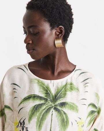 Palm Print Linen Mix Border Print Boxy Top