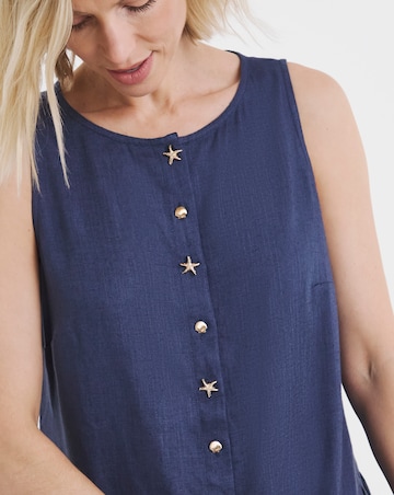 Linen Mix Button Detail Vest Top