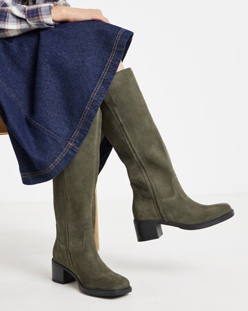 Winnie Suede Low Block Heel Knee High Boots - Wide Fit (E) & Curvy Calf