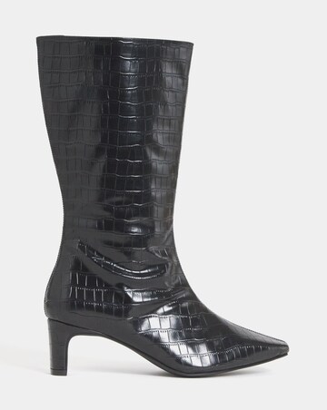 Azaria Croc Pointed Toe Heeled Calf Boots - Wide Fit (E) & Curvy Calf