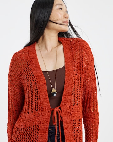 Terracotta Tie Front Longline Cardigan