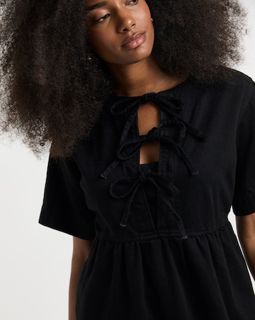 Simply Be Black Denim Tie Front Midi Dress