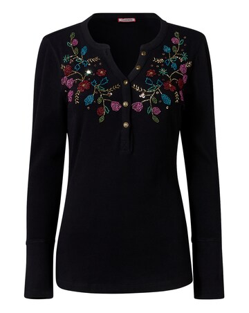 Joe Browns Henley Jersey Top with Floral Beading