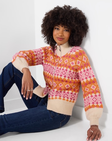 Joe Browns Beautifully Bold Fairisle Zip Front Cardigan