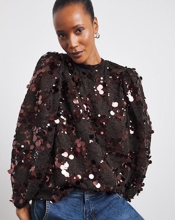 Joanna Hope High Neck Lace Sequin Blouse
