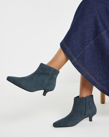 Shayna Pointed Toe Kitten Heel Leather Ankle Boots - Wide Fit (E)