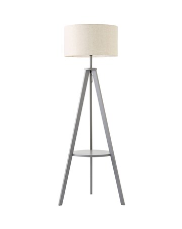 ValueLights Morrigan Grey Wood Tripod Floor Lamp with Shelf