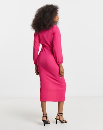 Pink Textured Jersey Ruched Midi Column Dress
