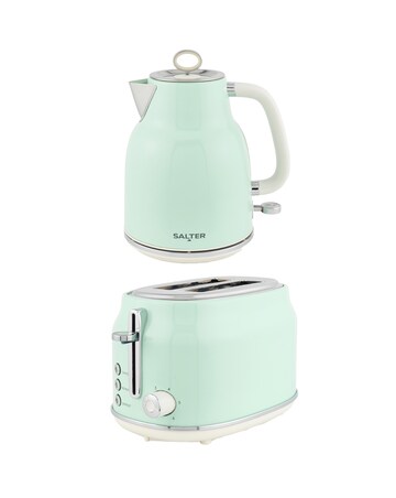 Salter Retro Rapid Boil Kettle & Retro 2 Slice Toaster - Green Bundle