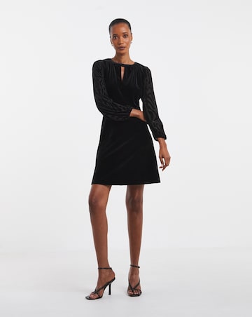 Black Velvet Sheer Sleeve Shift Dress