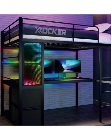 X Rocker Battlebunk XL Infinity RGB Double High Sleeper Bunk Bed - Black