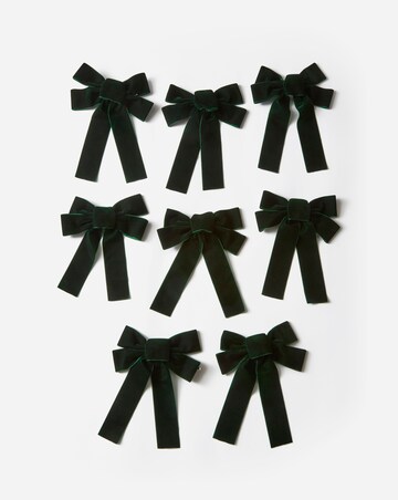 Green Velvet Bow Decorations - Set of 8