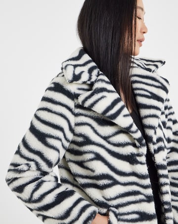 Longline Zebra Print Faux Fur Coat