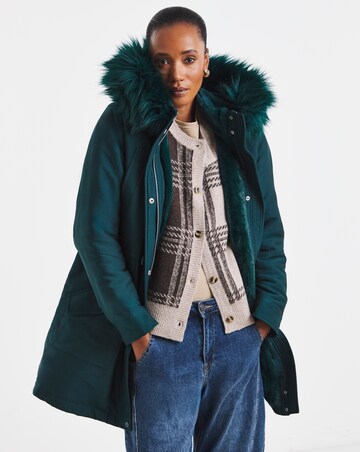 Dark Teal Faux Fur Lined Parka Coat