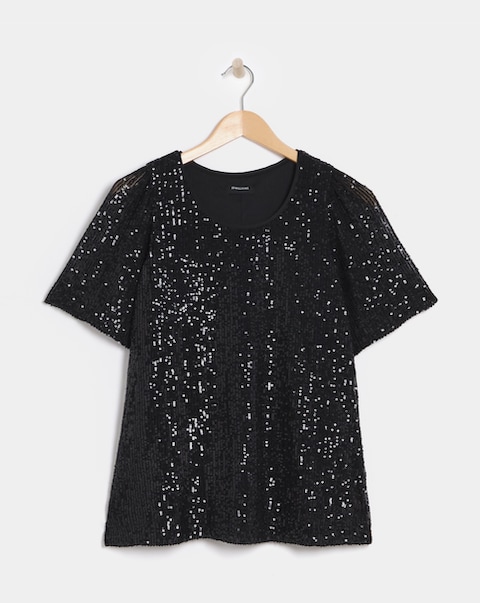 Black Sequin Angel Sleeve Top