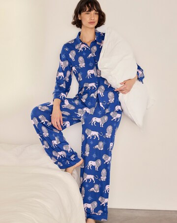 Chelsea Peers Long Wide Sleeve Button Up Lion Pyjama Set
