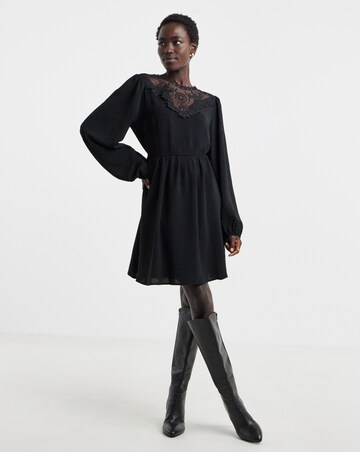 Lace Insert Long Sleeve Shift Dress