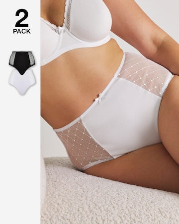 Pretty Secrets (2 Pack) Rachel Embroidery Deep Briefs Black/White