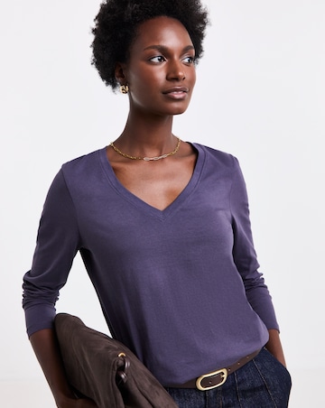 Aubergine V Neck Long Sleeve T-Shirt