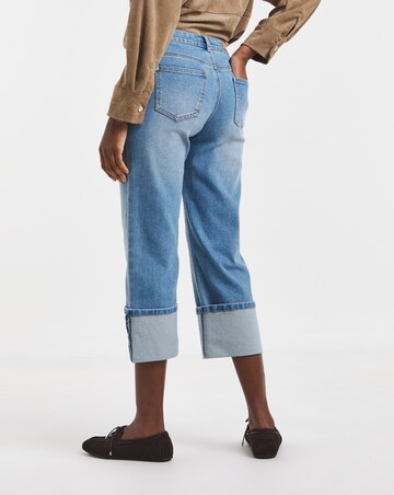 Blue Straight Crop Turn Up Jeans