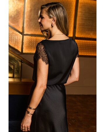 Sosandar Lace Detail Sleeve Satin Cowl Neck Top