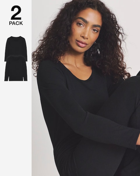 Pretty Secrets (2 Pack) Thermal Long Sleeve Tops Black