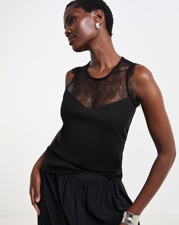 Black Crew Neck Party Lace Vest