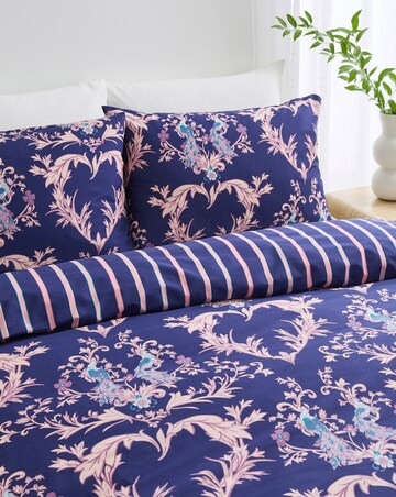 Peacock Heart Cotton Blend Reversible Duvet Cover Set