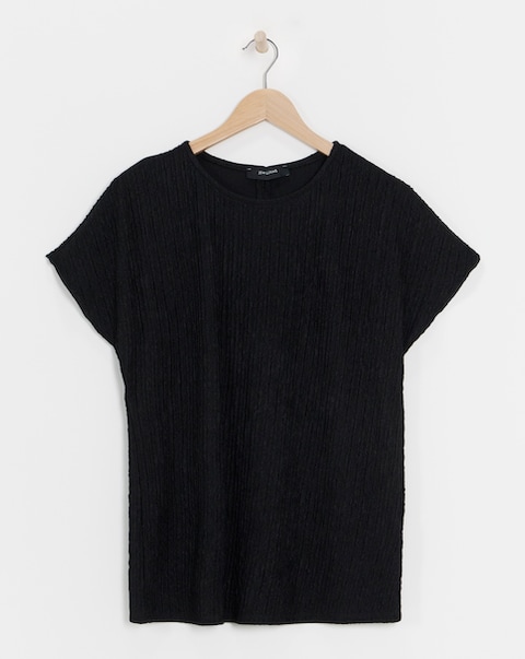 Black Crew Neck Textured Top
