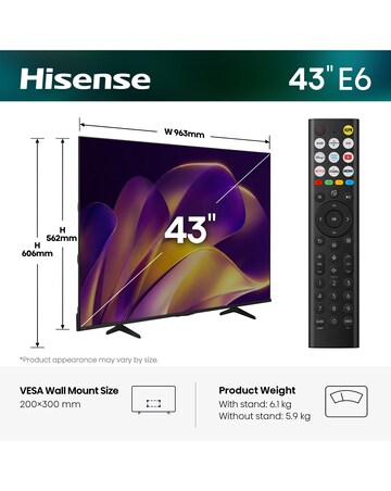 Hisense 43E6STUK 43in 4K Ultra HD HDR LED Smart TV