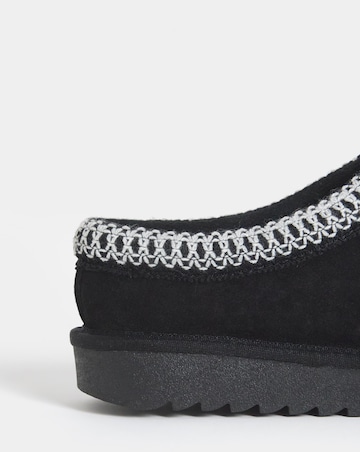 Reese Suede Embroidery Mule Snug Slippers - Wide Fit (E)
