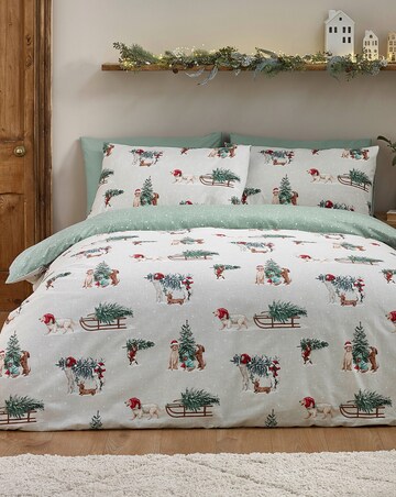 Catherine Lansfield Brushed Christmas Dogs Duvet Cover Set
