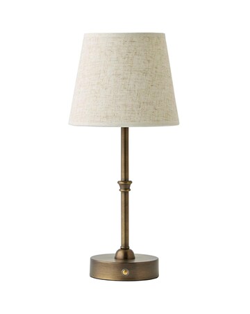 ValueLights Lowe Brushed Brass Rechargeable Table Lamp with Linen Taper Shade