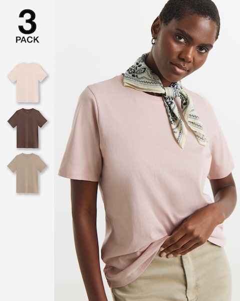Chocolate, Mocha and Blush 3 Pack Crew Neck Short Sleeve T-Shirts
