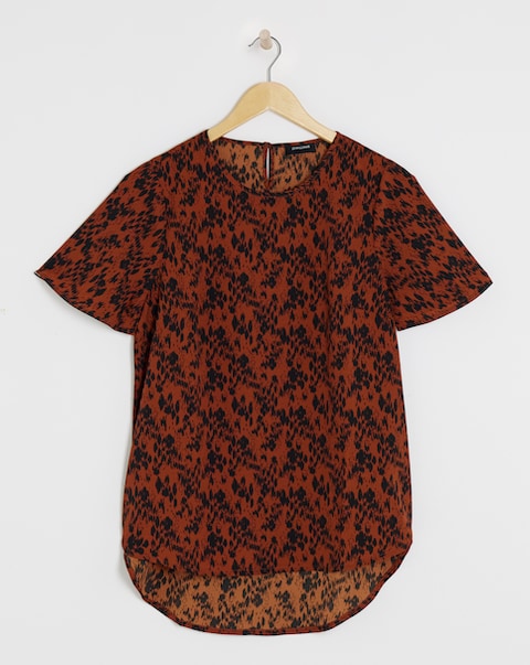 Animal Print Short Sleeved Woven Top