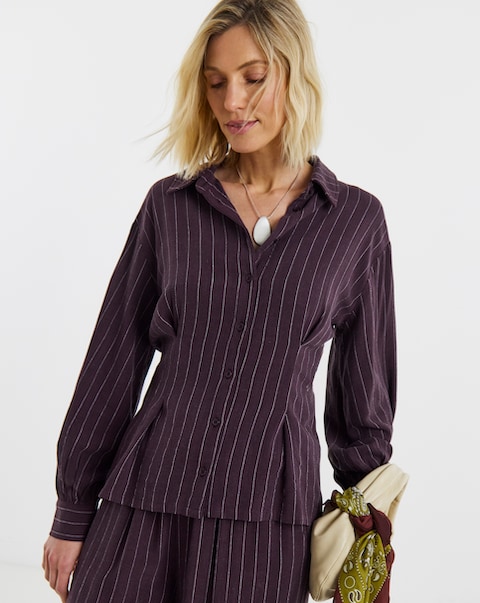 Plum Pinstripe Corset Co-Ord Shirt