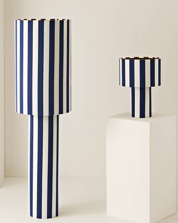 ValueLights Florence Navy Deckchair Stripe Linen Midi Floor Lamp