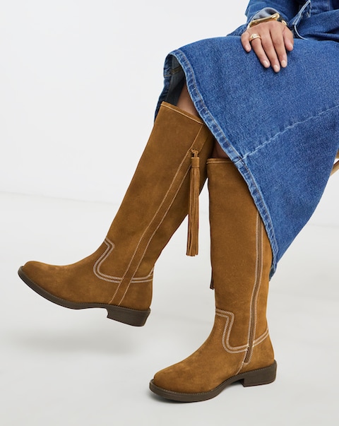 New In - Suede Tassle Knee High Boot Wide C