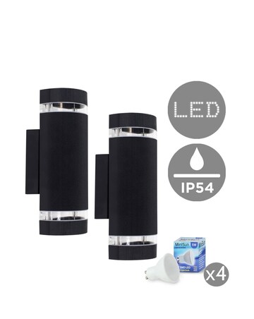 ValueLights Ryston 2 Pack Outdoor IP54 Black Wall Lights - Bulbs Included