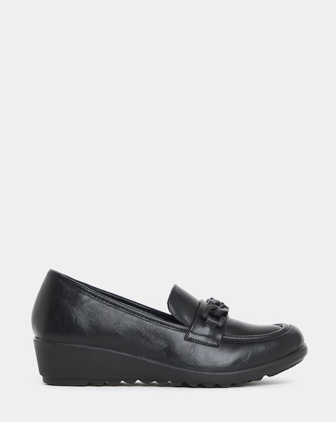 Cushion Walk Wedged Chain Trim Loafers - Wide Fit (E)