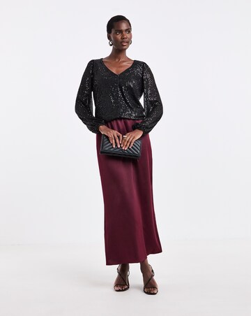 Black Sequin Long Sleeve Button Through
