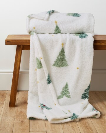 Woodland Forest Christmas Trees Sherpa Fleece Throw