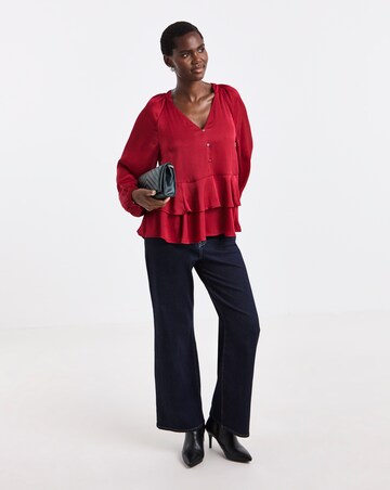 Red Satin Peplum Blouse