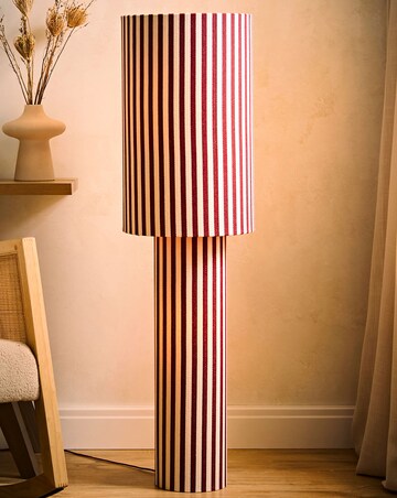 ValueLights Florence Burgundy Pinstripe Linen Midi Floor Lamp