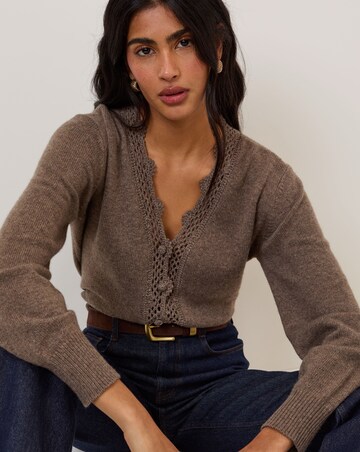 NOBODY'S CHILD CROCHET TRIM V NECK CARDIGAN