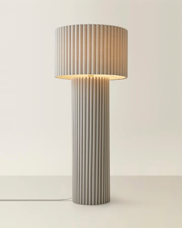 ValueLights Lenny Grey Ribbed Fabric Midi Floor Lamp