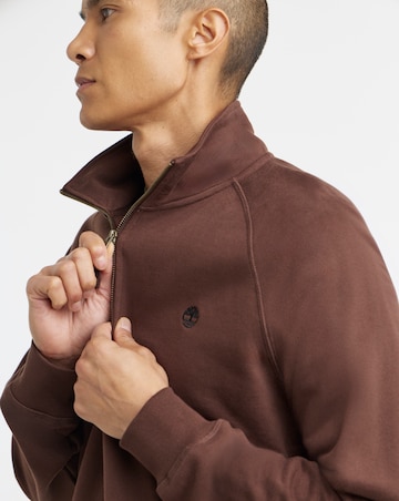 Timberland Exeter River Tree Embroidered Logo Quarter Zip Sweatshirt - Coffee